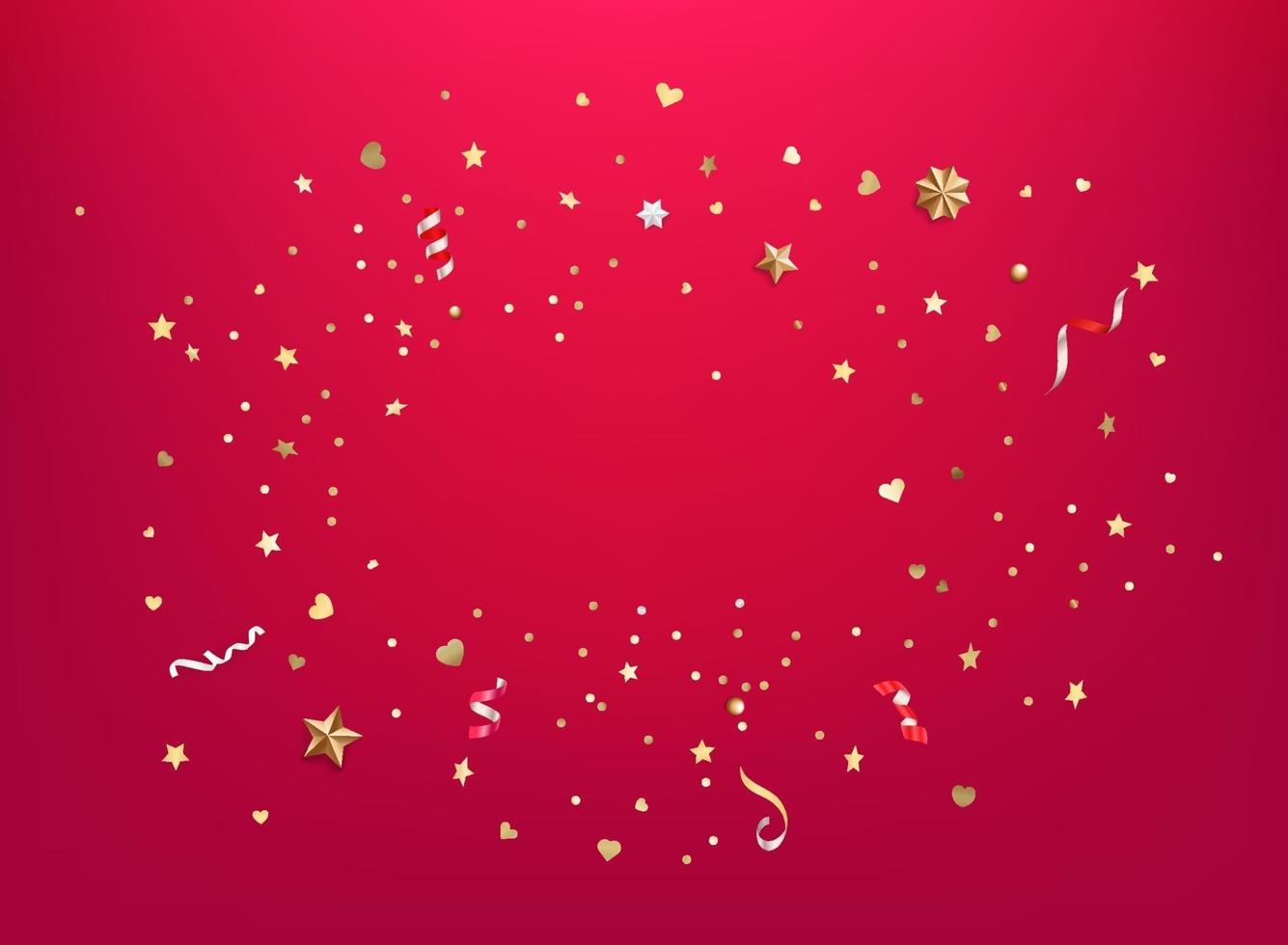 Confetti of stars and hearts. Vector card with copy space template