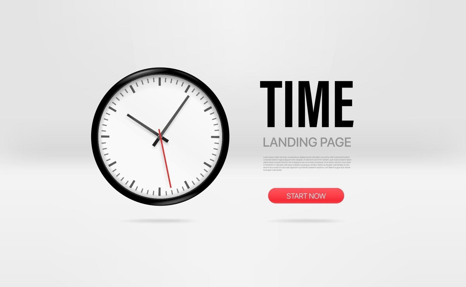 Promo landing page template with clock. Mockup for presentation, websites, applications and landing pages vector