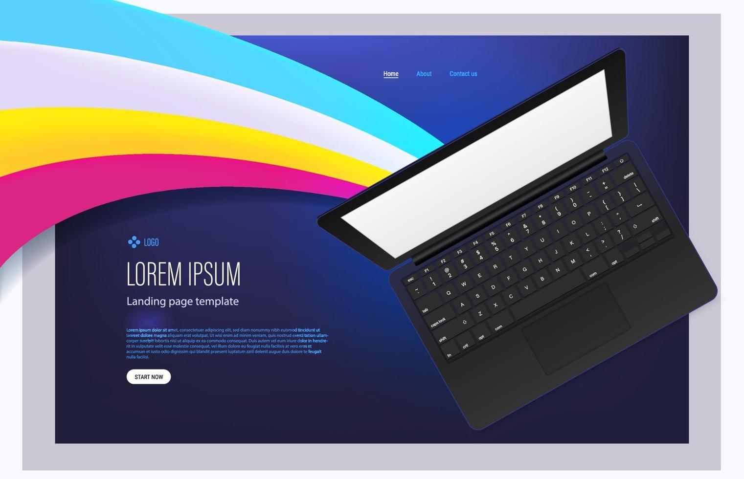 Modern trendy landing page with modern laptop vector