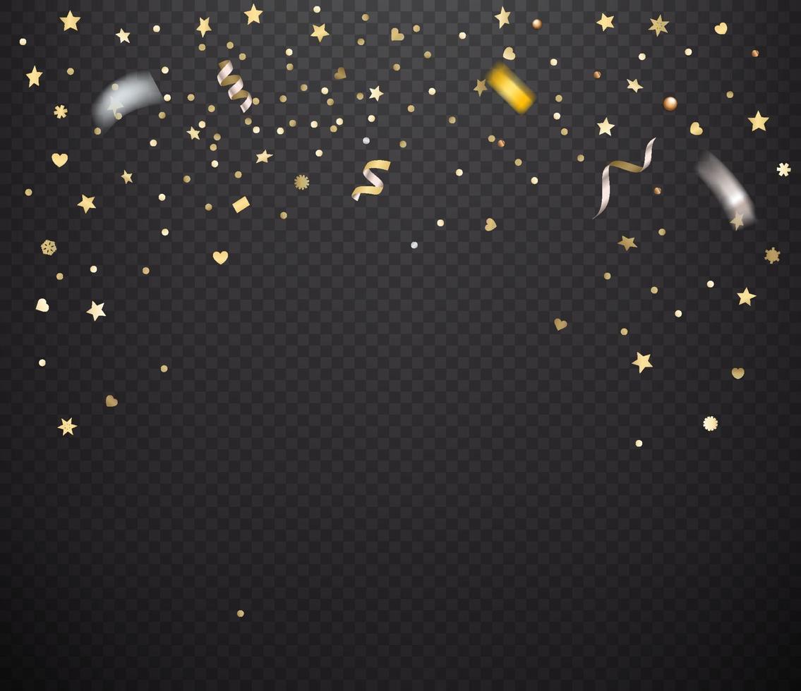 Golden confetti on dark background. Vector illustration