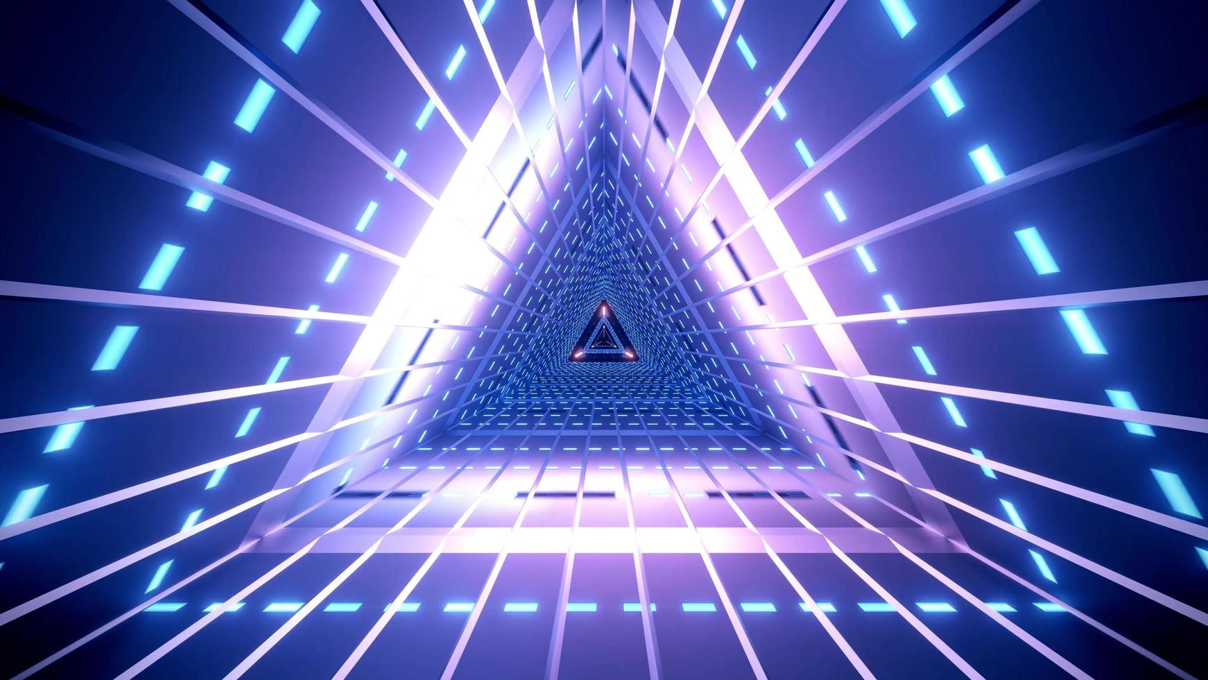 túnel triangular con luces azules brillantes ilustración 3d foto