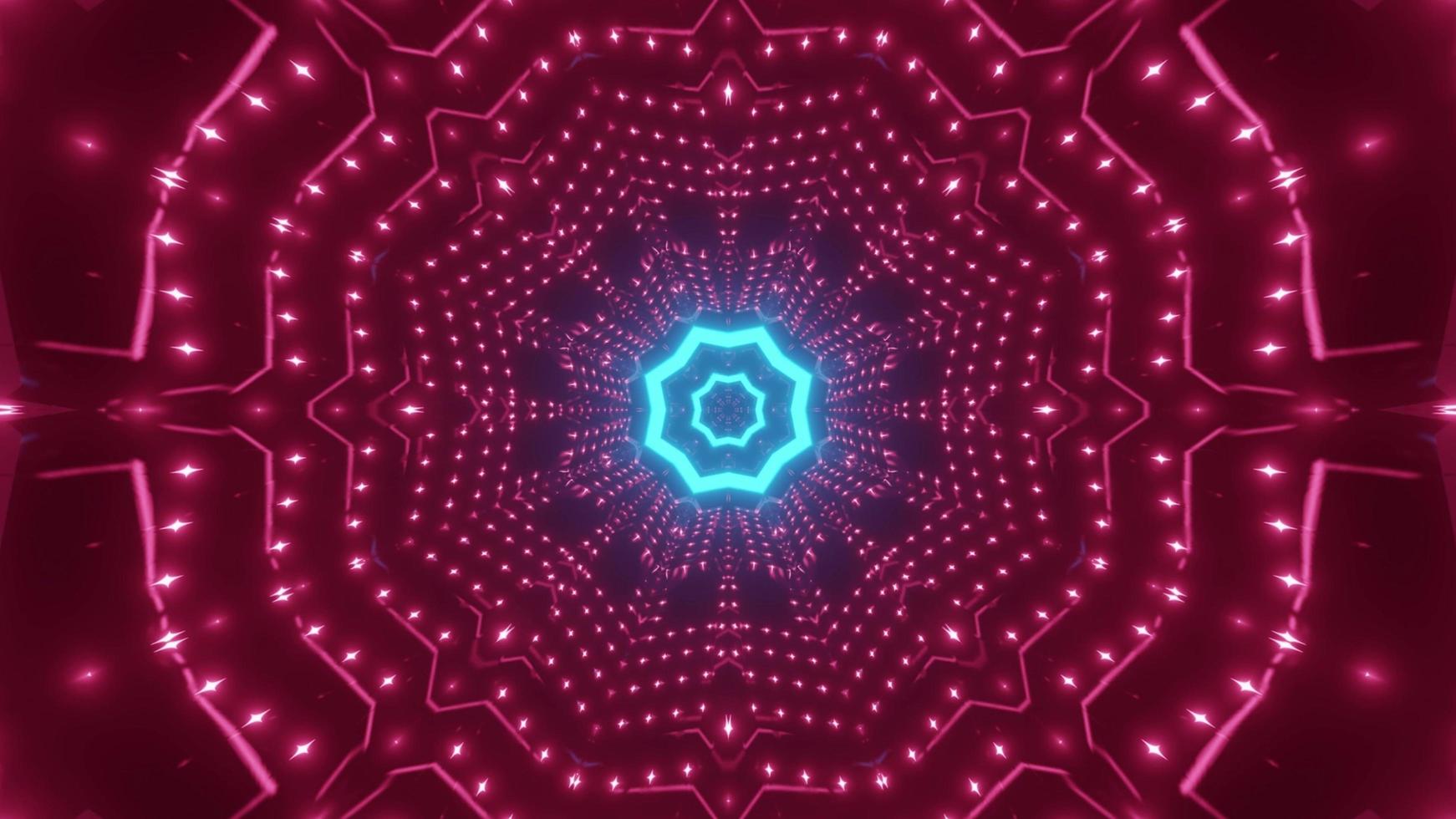 3d illustration of geometric tunnel with neon lights photo