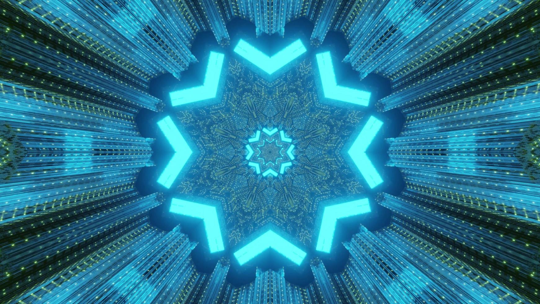 Neon rays of geometric shapes in sci fi tunnel 3d illustration photo