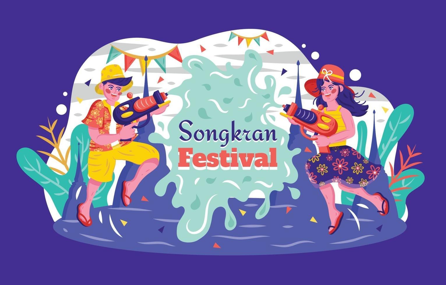 feliz concepto de festival de salpicaduras de agua de songkran vector