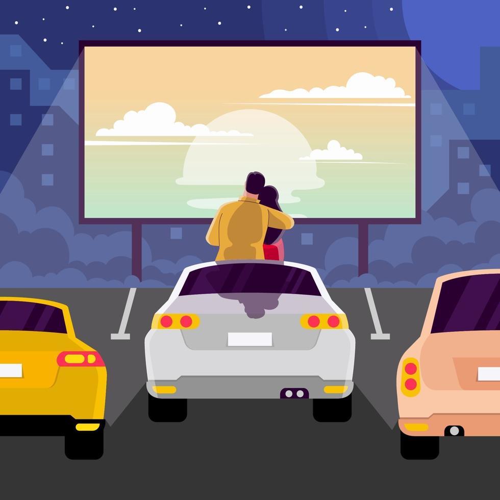 Couple Watching Romantic Drive in Movie vector