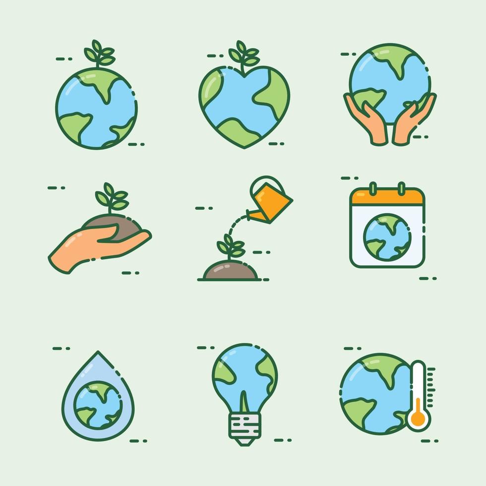 Flat Outline Earth Day Icon vector