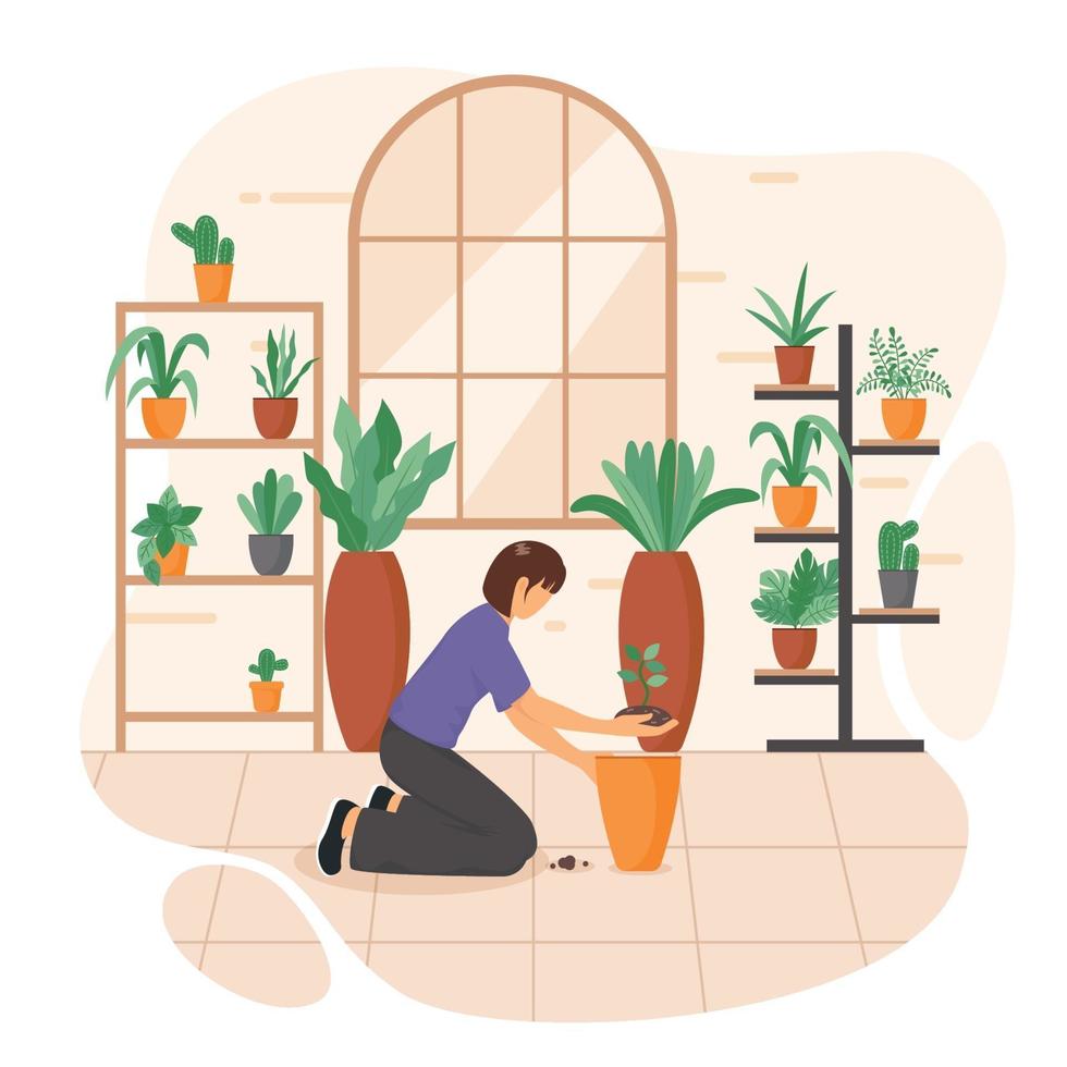 Planting Tree at Home Concept vector