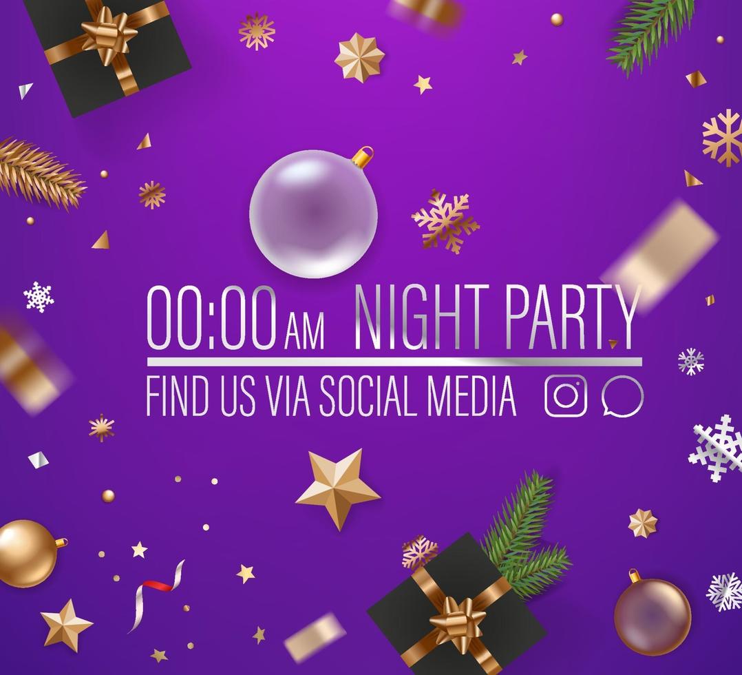 Night party banner template with golden confetti and gift boxes vector