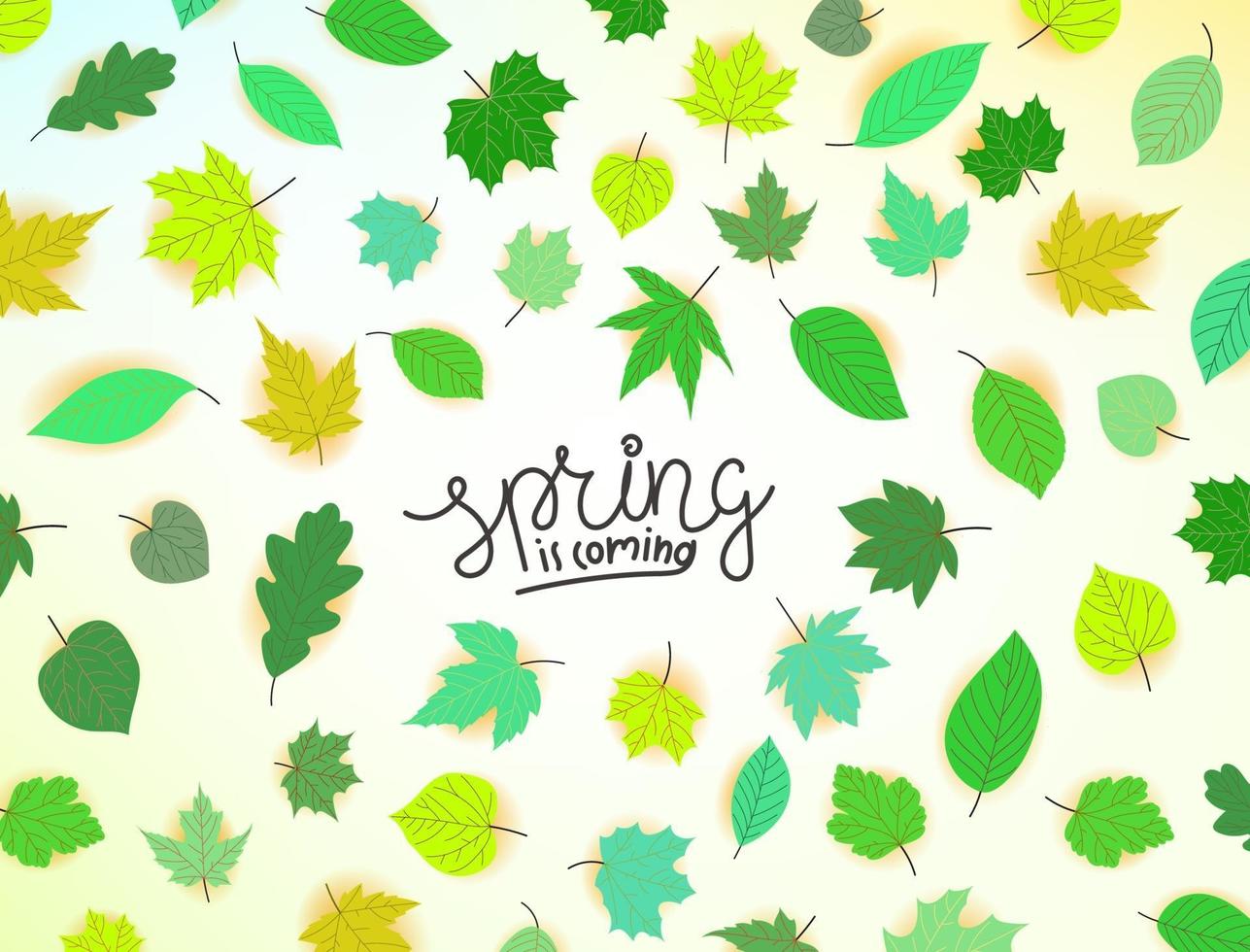 Spring is coming vector concept with leaves