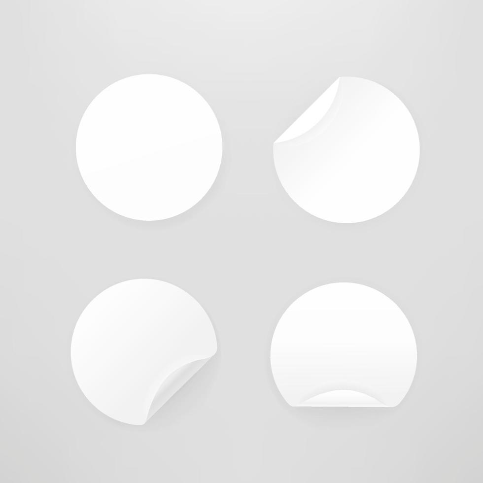 colección de vectores de pegatinas circulares de papel blanco en blanco