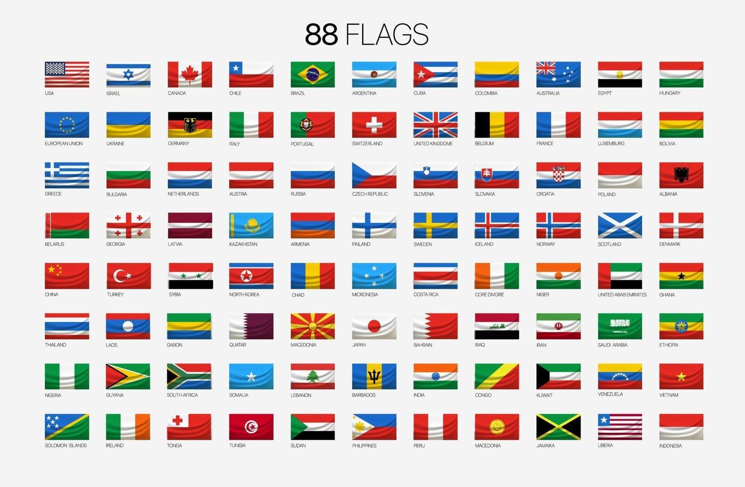 88 national flags with names vector