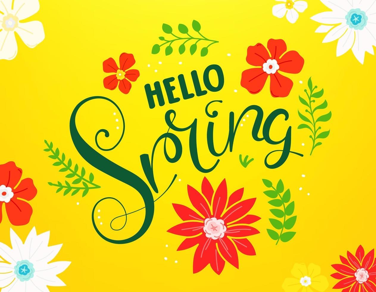 hola tarjeta de vector de primavera con texto caligráfico