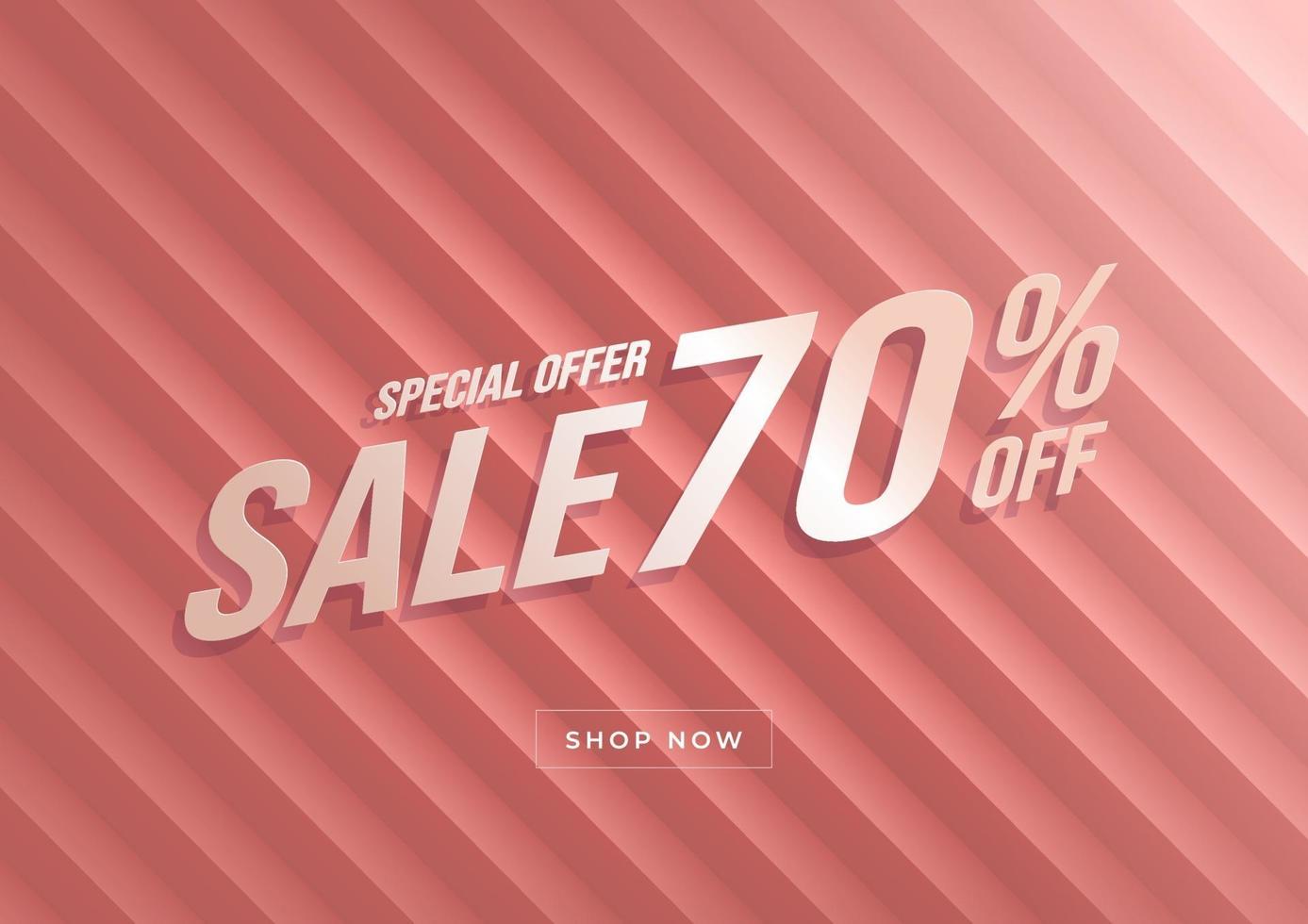 Special offer Sale 70 percent off banner. Rose gold background special offers and promotion template design. vector