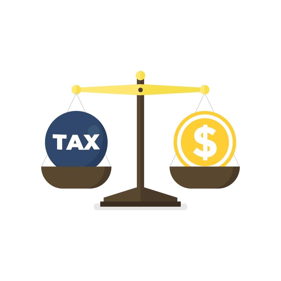 Scales balancing with tax and cash money. vector