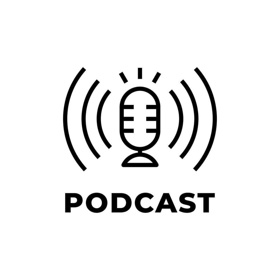 Podcast radio icon. Studio table microphone with broadcast text. vector