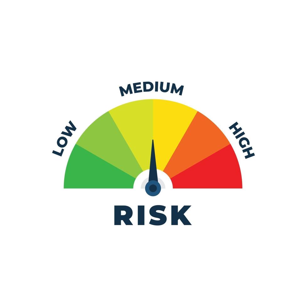 icono de riesgo en el velocímetro. Medidor de riesgo medio aislado sobre fondo blanco. vector
