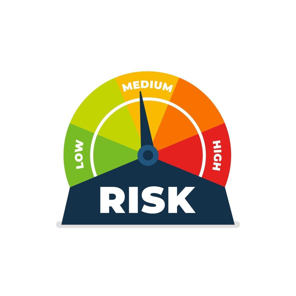 icono de riesgo en el velocímetro. Medidor de riesgo medio aislado sobre fondo blanco. vector