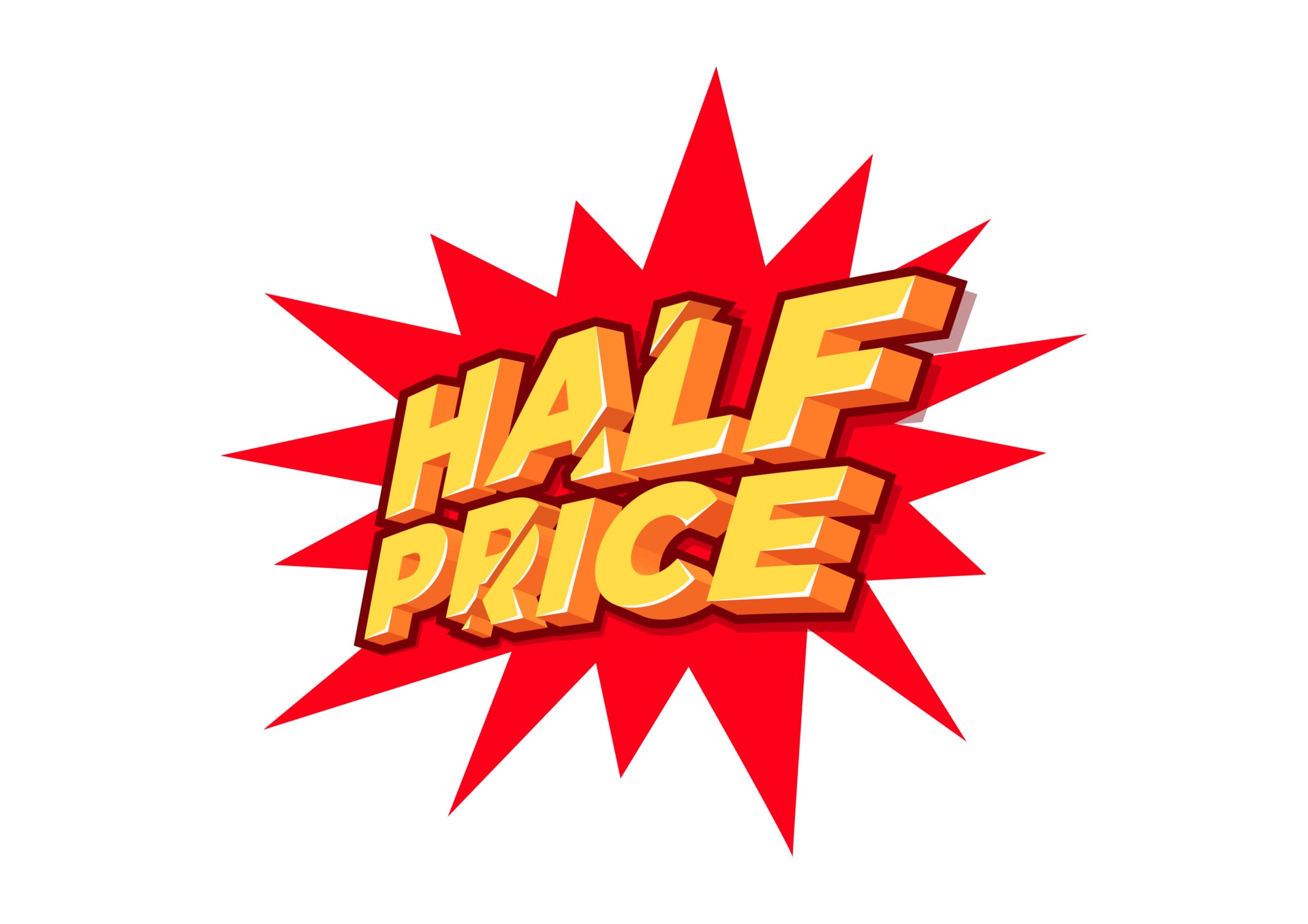 Half Price, sale tag, poster design template, discount isolated sticker, vector. 2191914 Vector