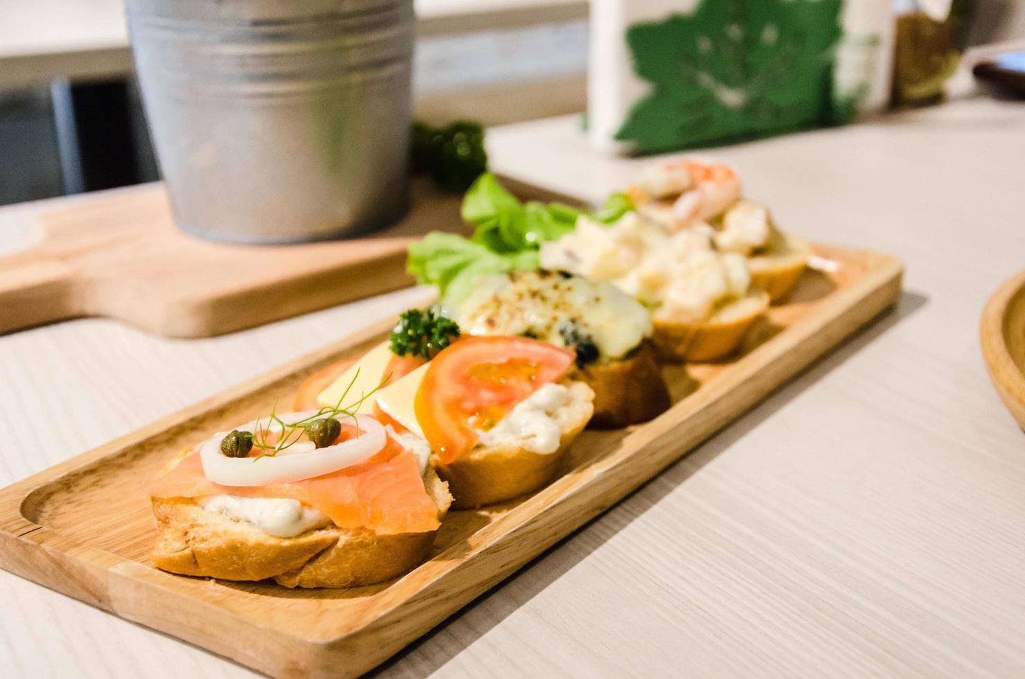 Salmon toast appetizer photo