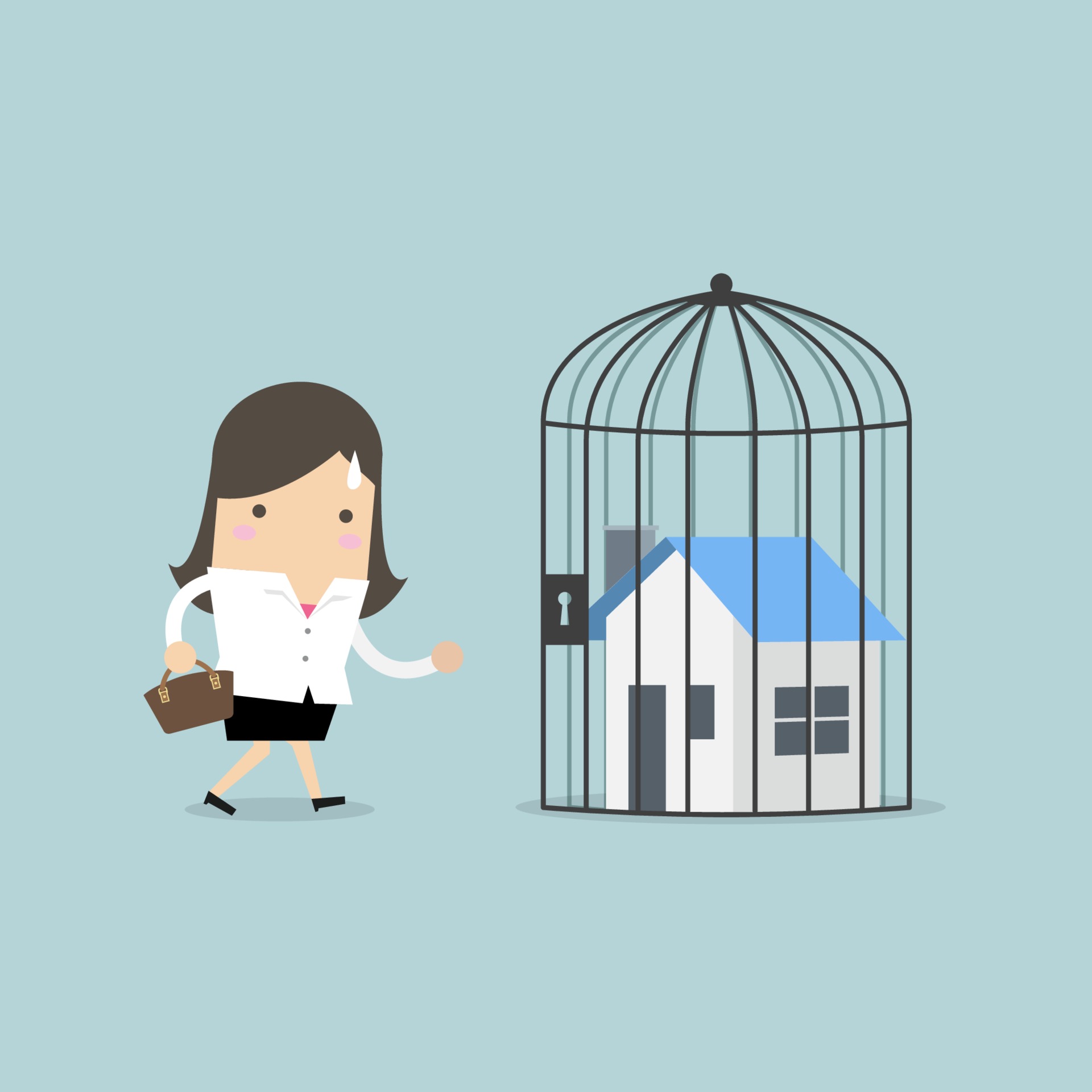Businesswoman with locked house inside the cage, home foreclosure. 2191982  Vector Art at Vecteezy