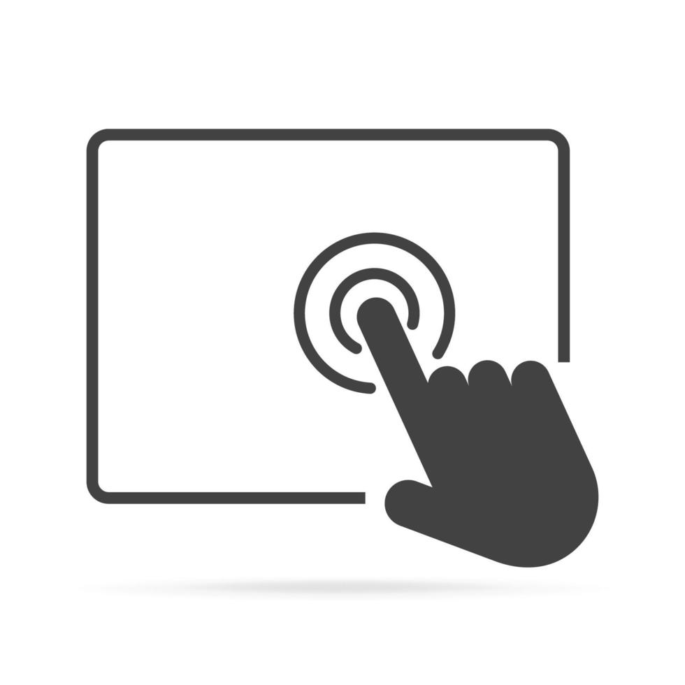 icono de signo de tableta de pantalla táctil. pantalla de tableta con la mano. vector