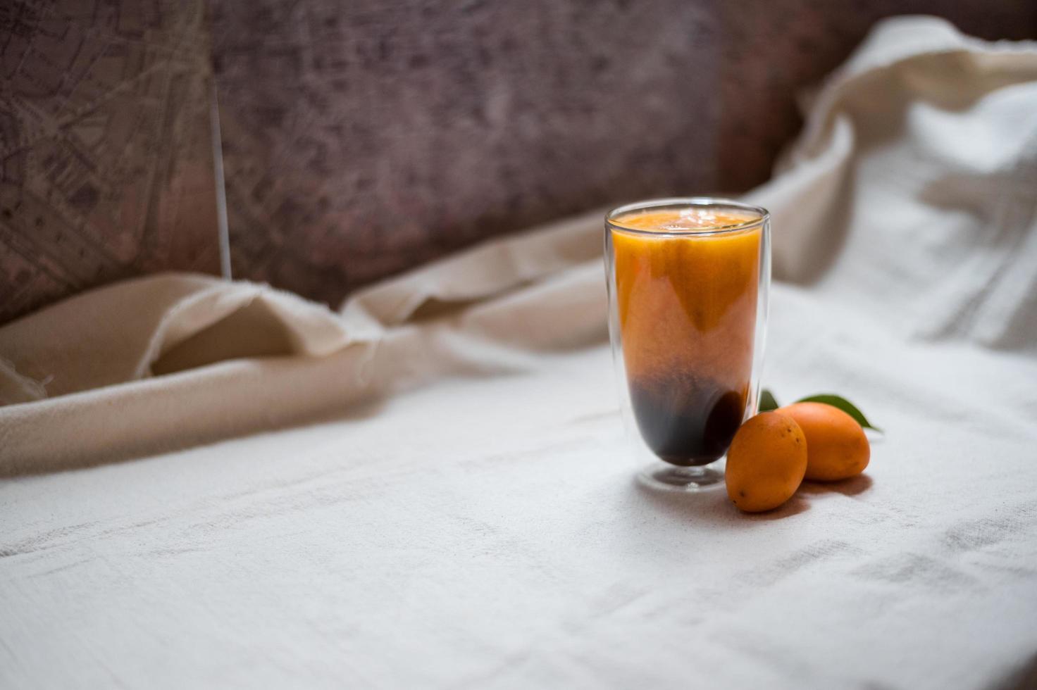 Smoothie with espresso shots and copy space photo