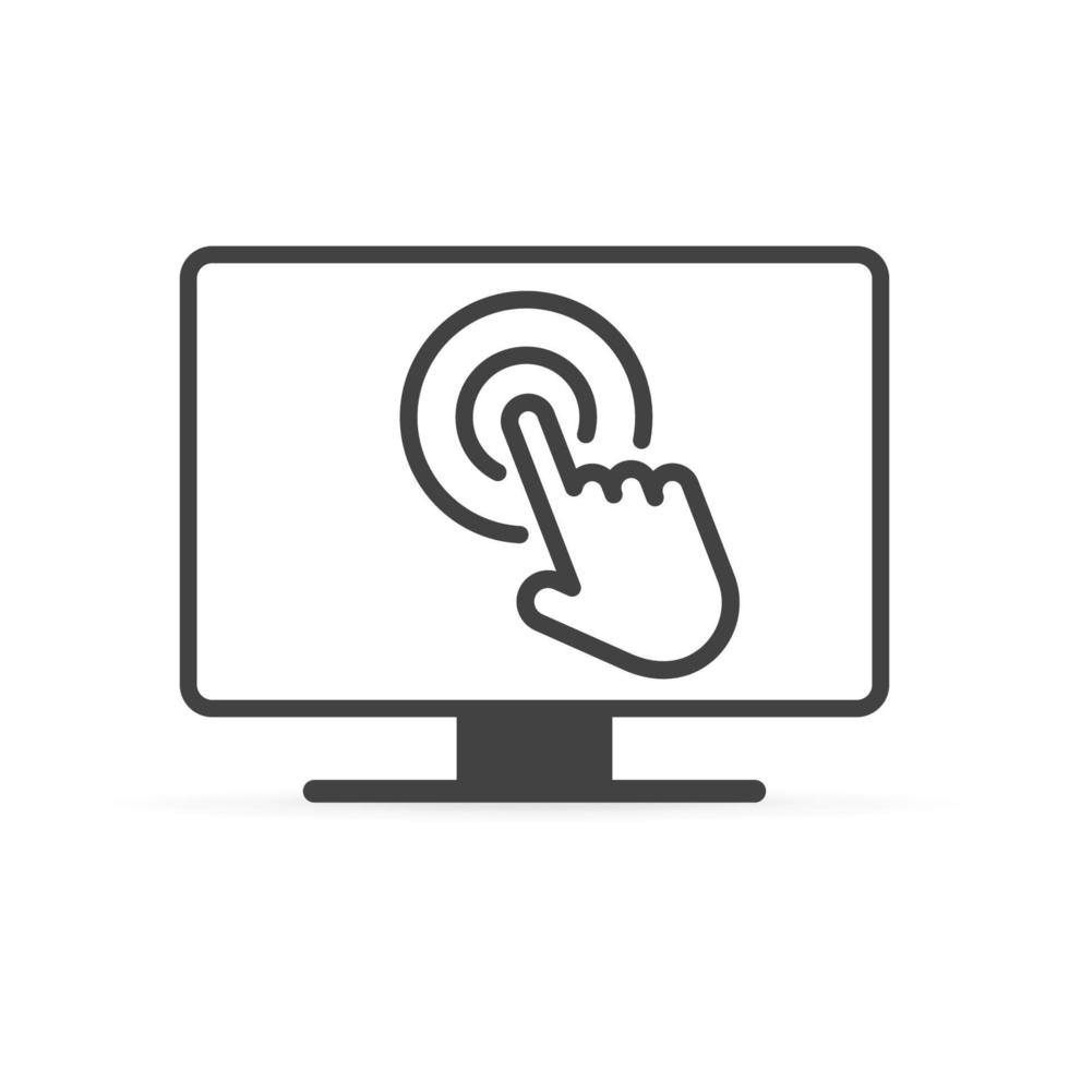 Touch screen computer sign icon. Computer screen with hand. vector