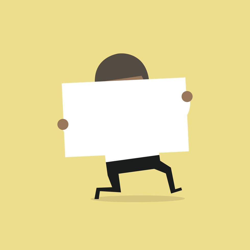 African businessman running with blank placard. vector