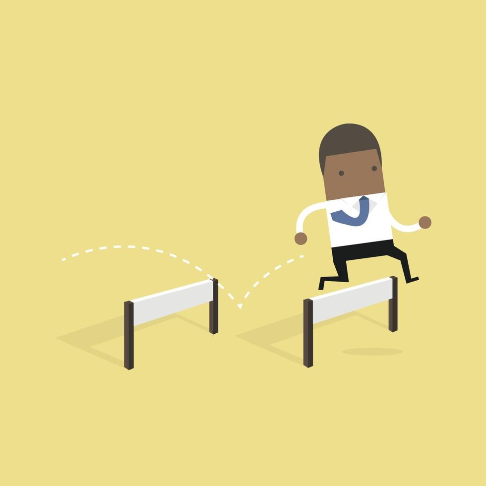 African businessman jumping over hurdle. vector