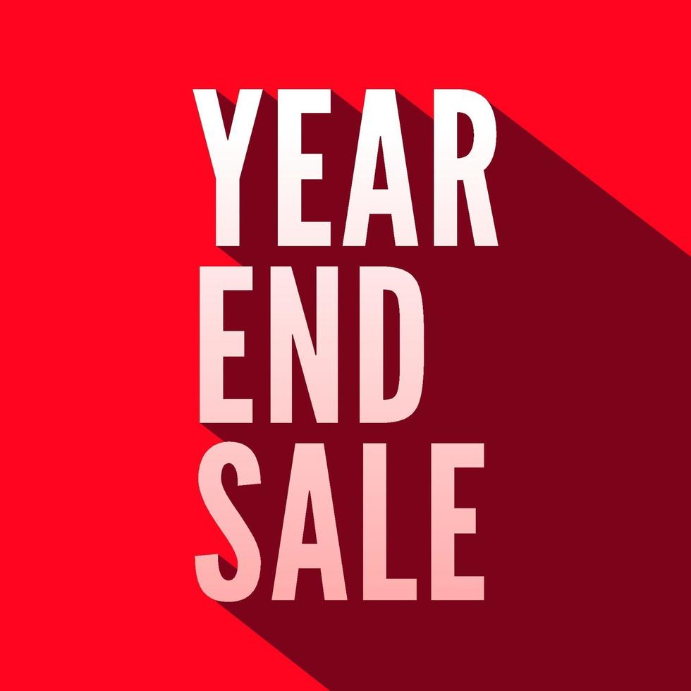 Year end sale white letters with long shadow on red background. vector