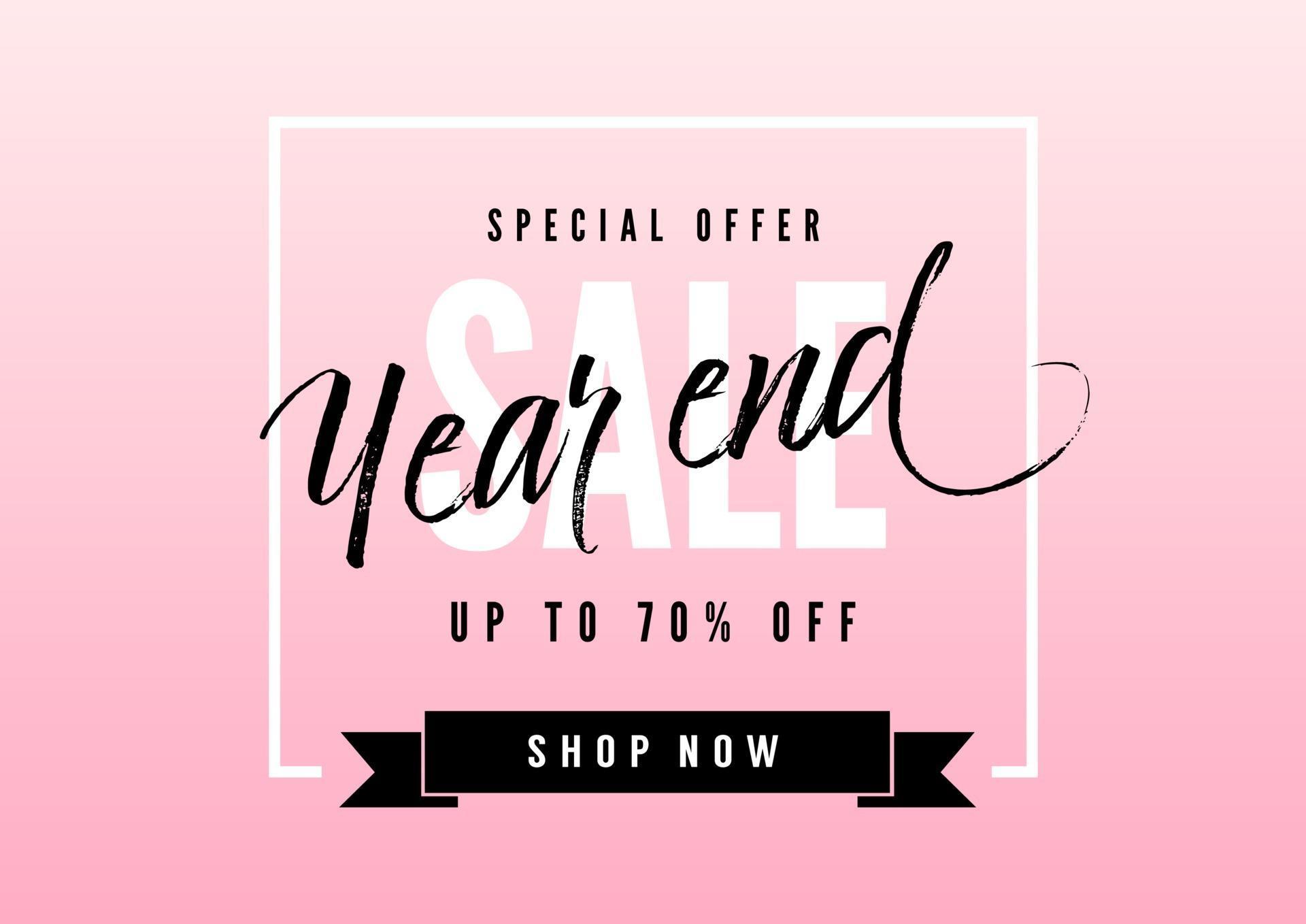 Year end sale poster or flyer design. End of year sale on pink