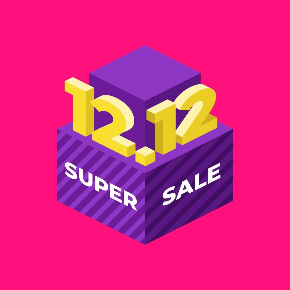 12.12 Super sale flat isometric banner. vector