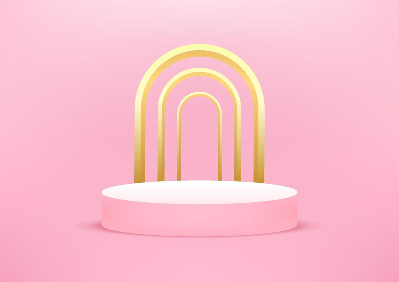 Empty podium studio pink background for product display with copy space. Showroom shoot render. vector