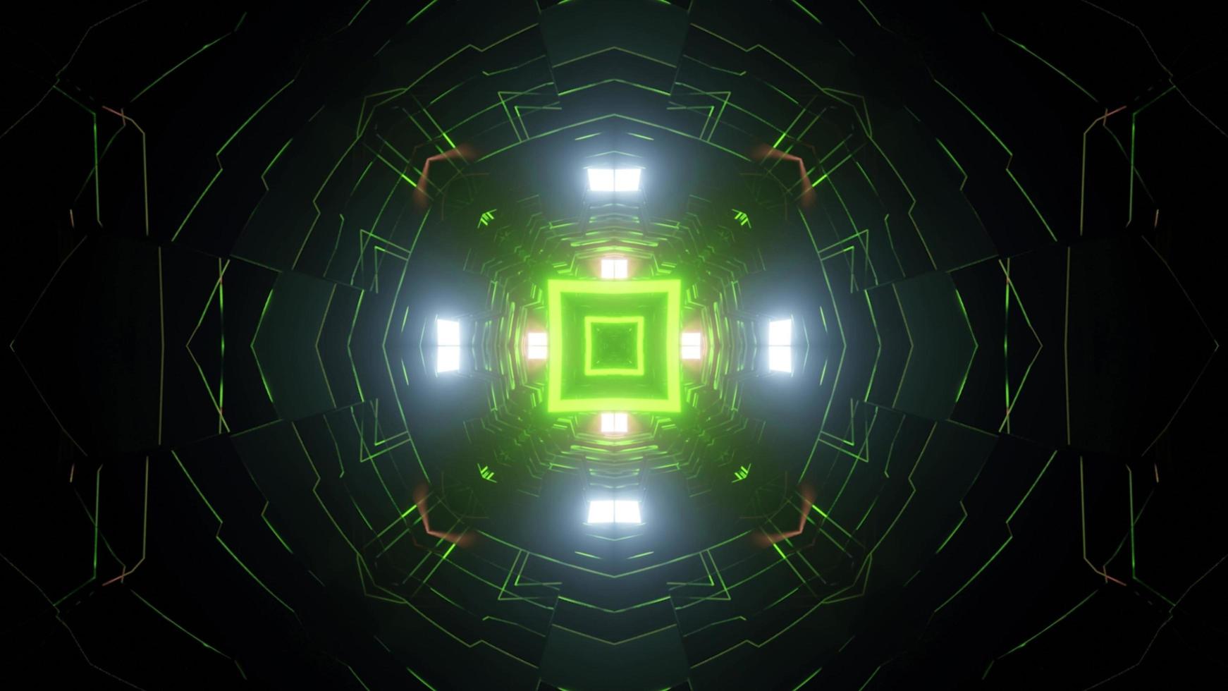 Ilustración 3d de túnel verde de ciencia ficción foto