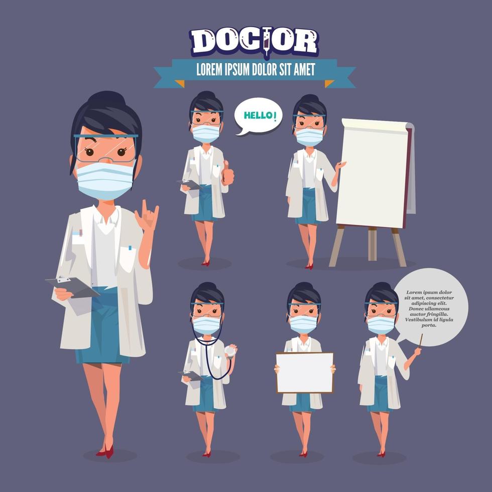 Women doctor with mask set vector