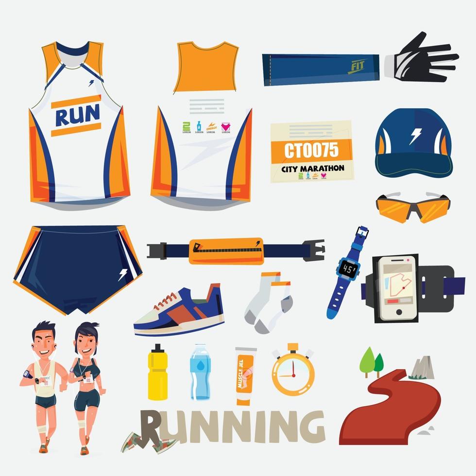 Running sport with equipment set vector