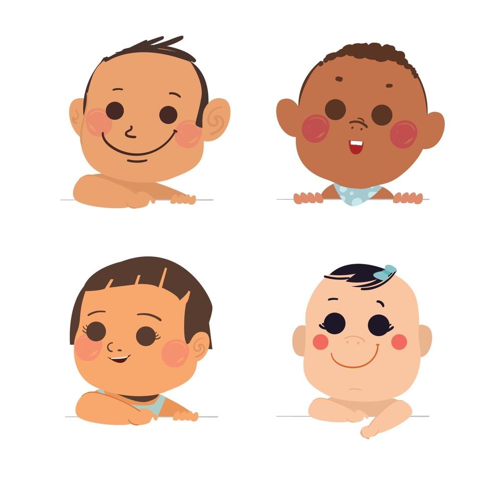 Set of babies holding blank banner - vector