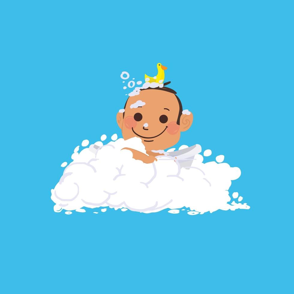 bañar al bebé con espuma de burbujas vector