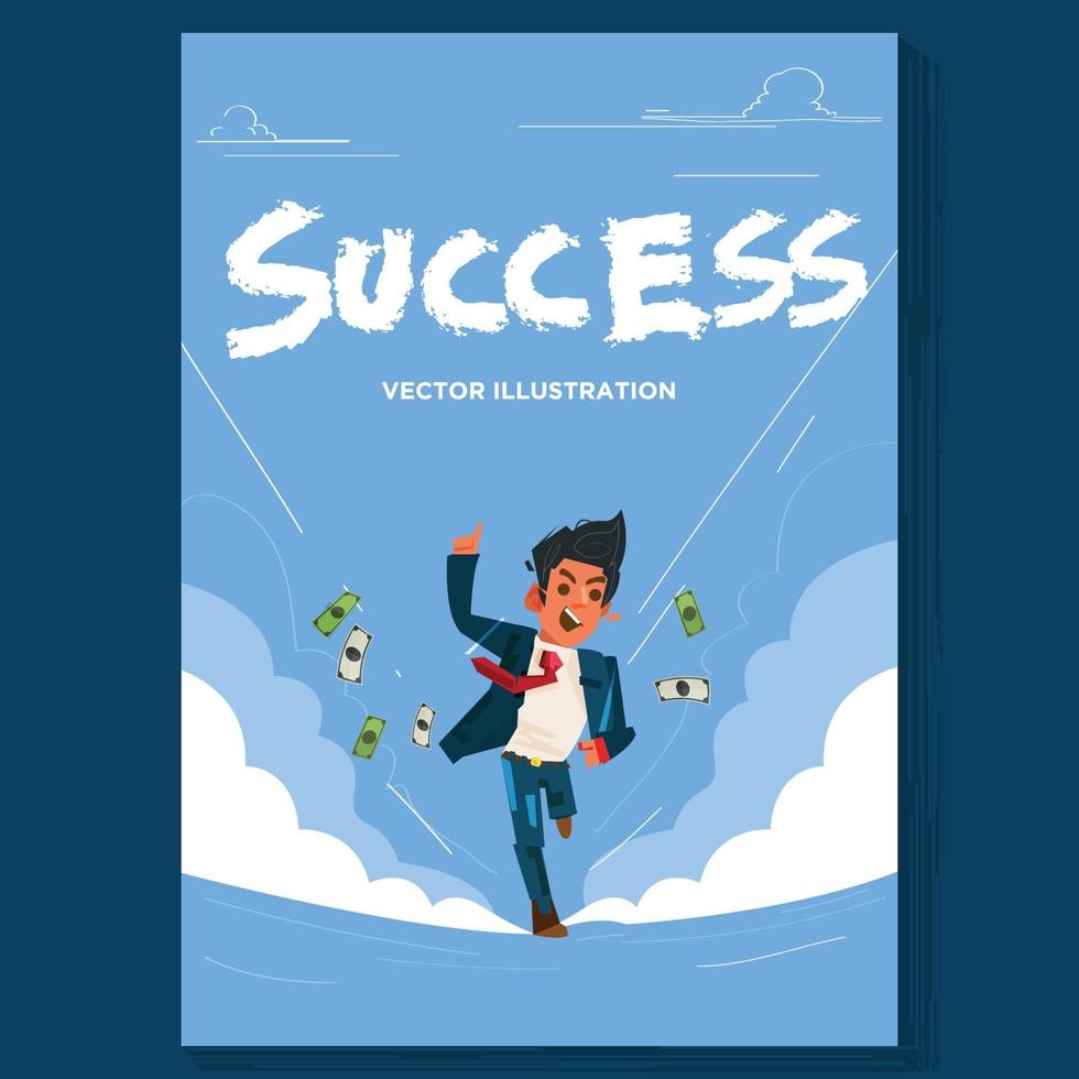Successful businessman running on blue sky background vector