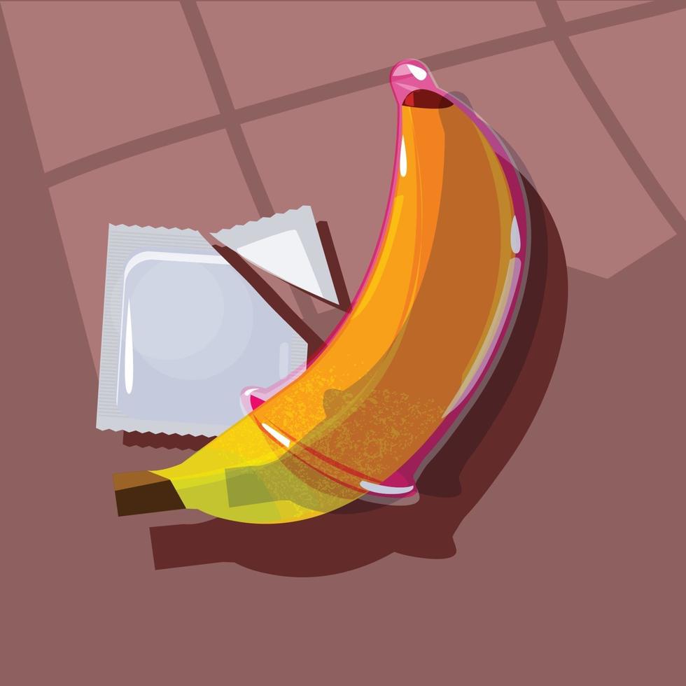 Condom on a banana. Safe sex concept. vector