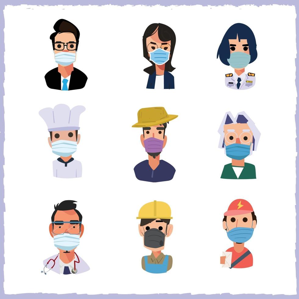 Set of people with mask vector