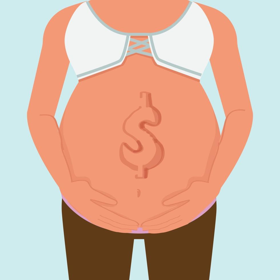 Pregnant woman with money icon. Budgeting when you're pregnant concept. vector