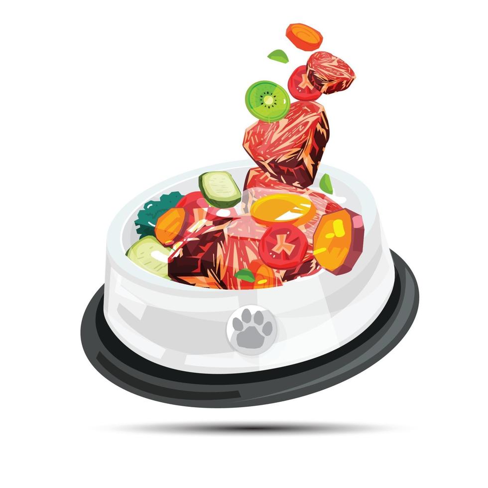 comida de vómito. carne cruda para mascota. vector