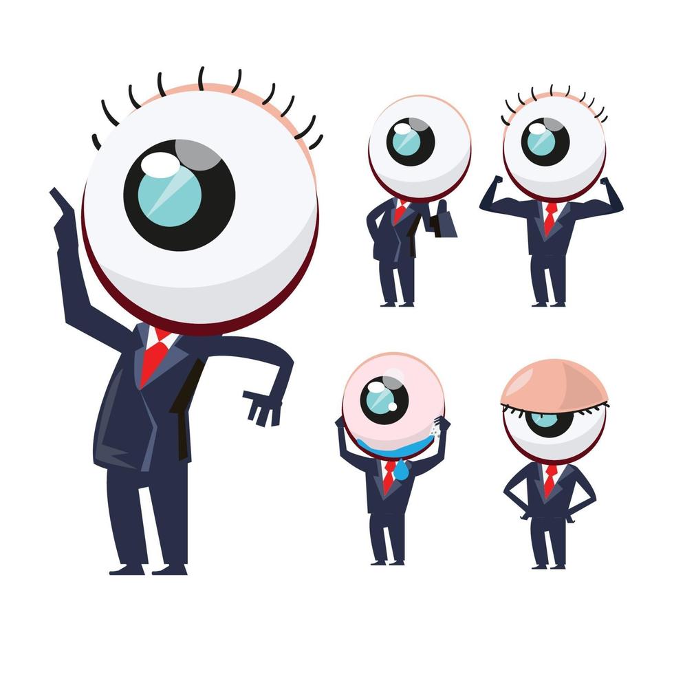 Eye characters in businessman uniforms. Eye mascot set. vector