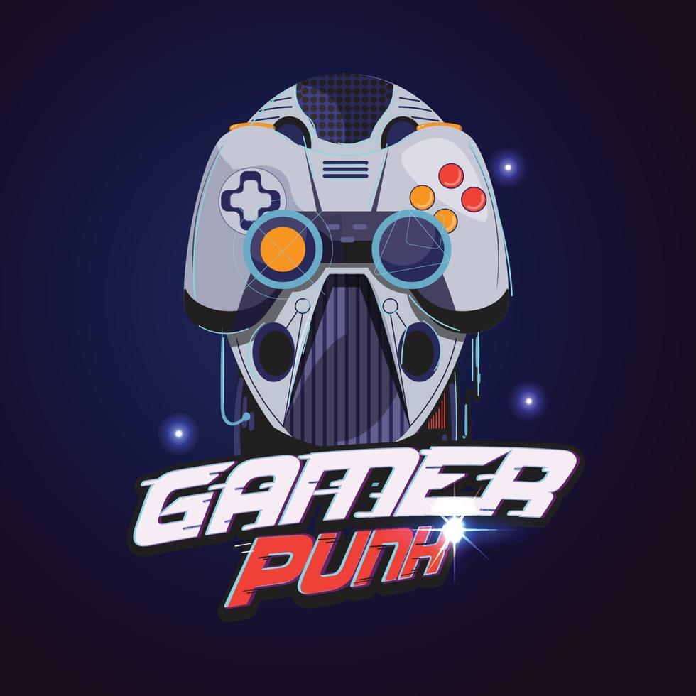 Gamer logo. Robot head with gamer controller vector