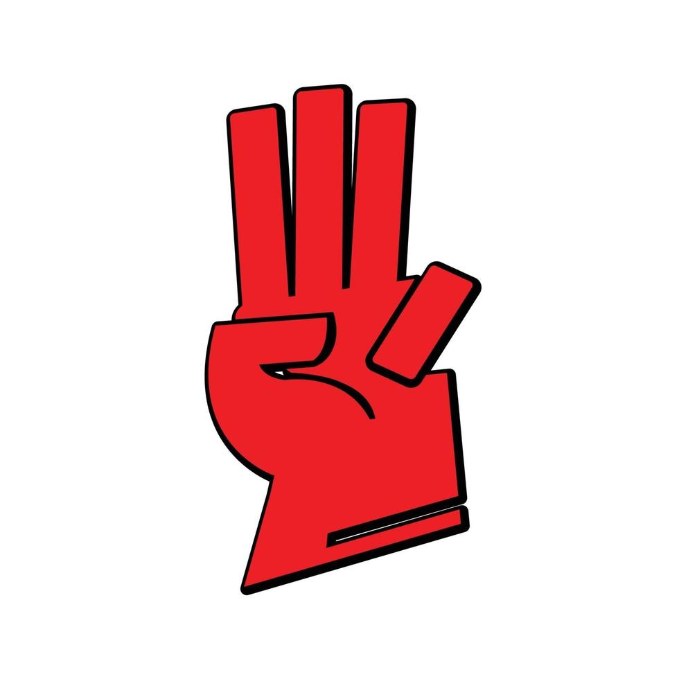 mano roja de saludo de tres dedos. vector