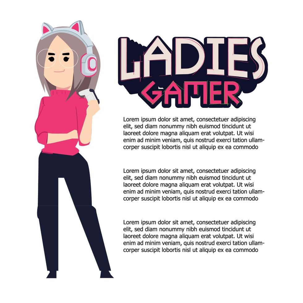 mujer gamer con tipografía vector