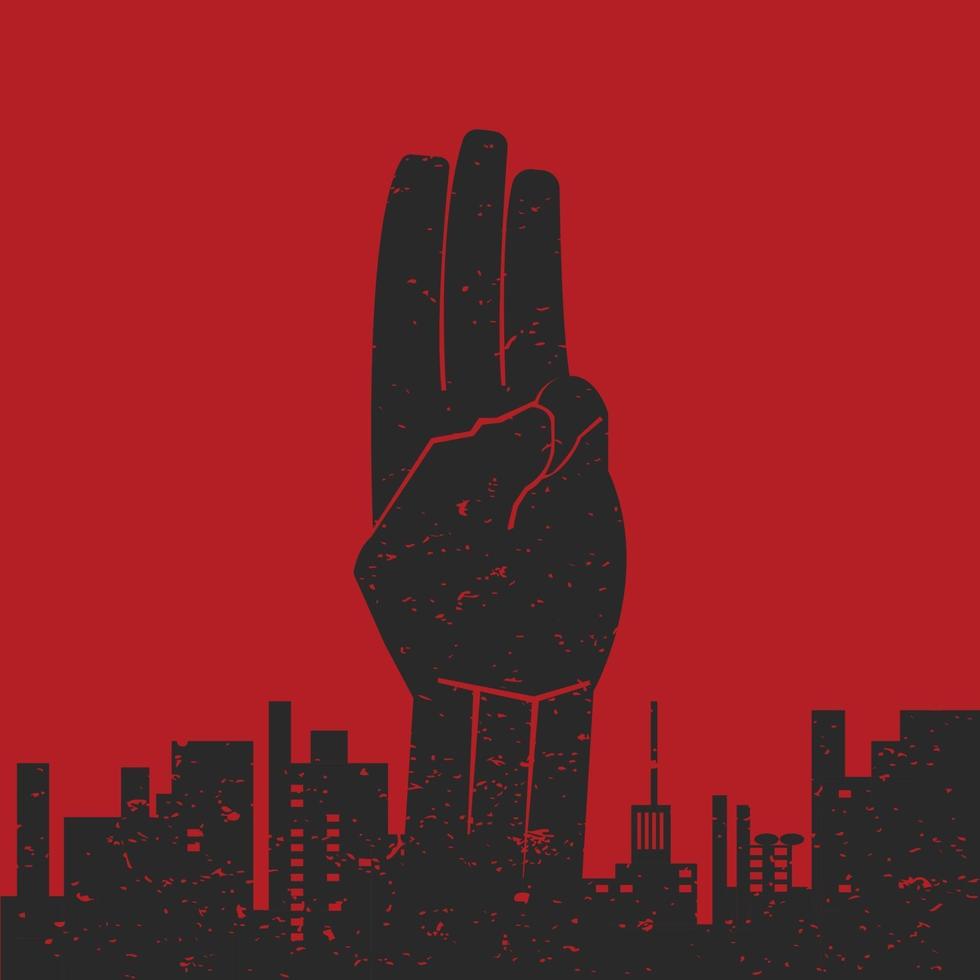Three finger salute over city vector