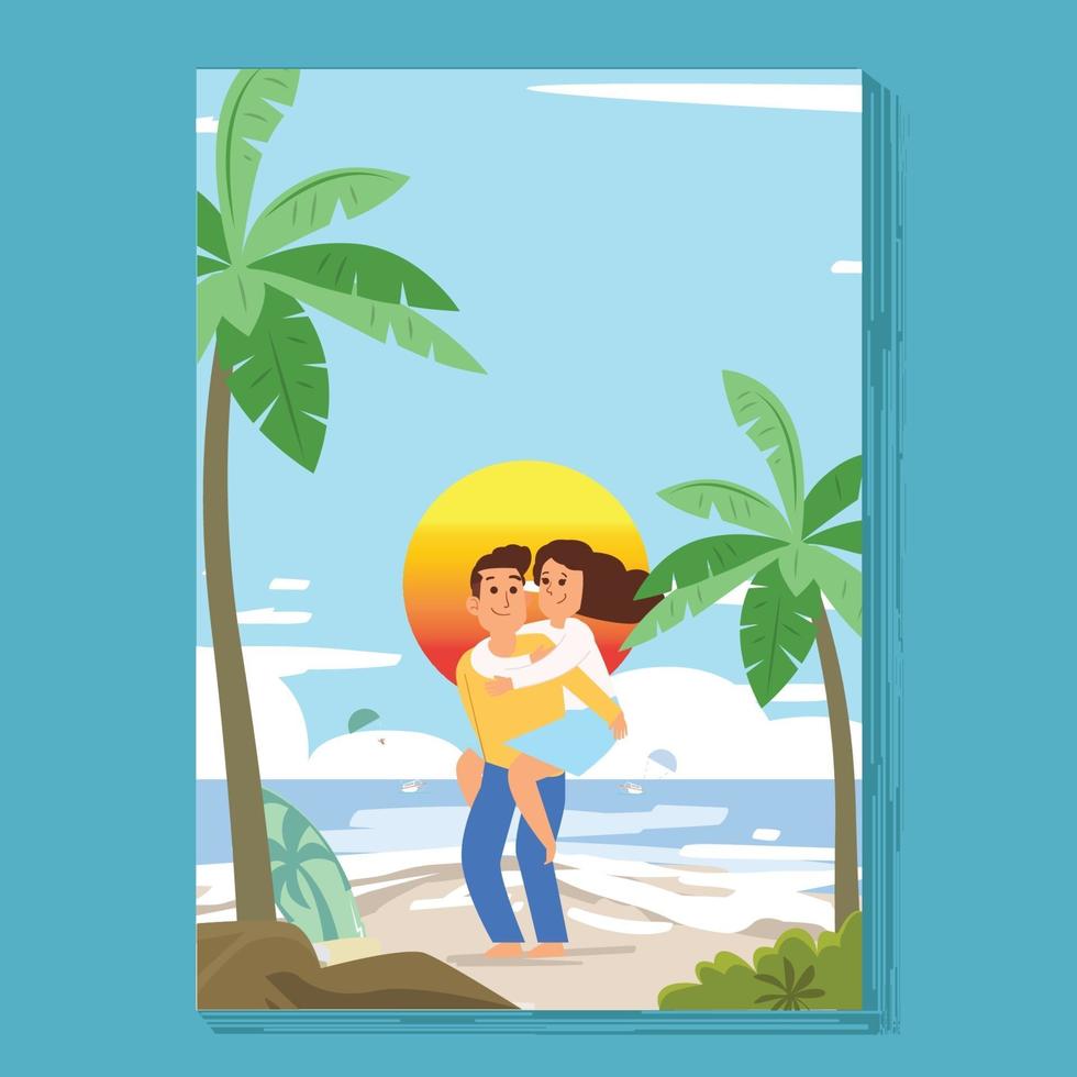 Happy Couple In Piggyback on the beach vector