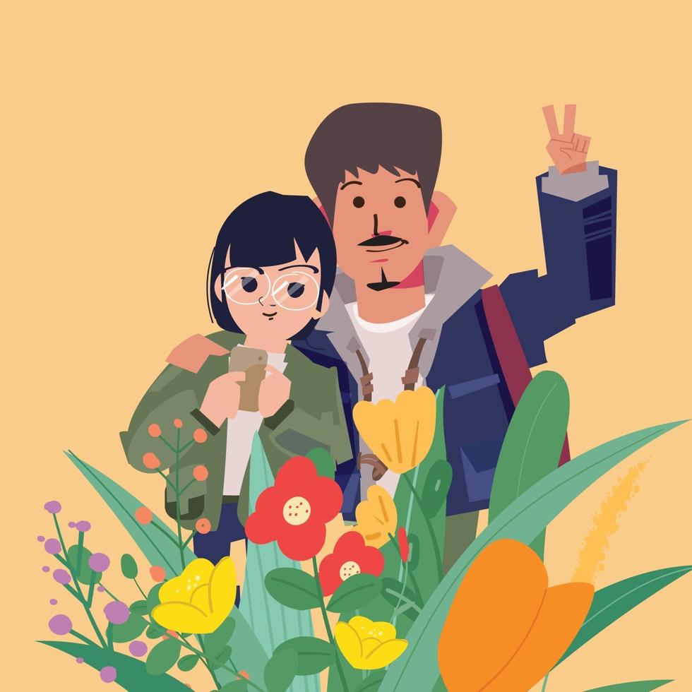 Lover couple with flowers vector